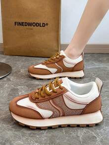 New Fashionable Versatile Sports Shoes For Women, Cute, Elegant, Luxury, Fashion, Retro, Resort Style, Casual, Outdoor, Hiking, Running, Personalized, Non-Slip, Lightweight, Comfortable, Breathable, Fashionable Sports Style, Simple, Versatile Women Shoes - Brown - View 3