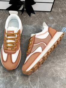 New Fashionable Versatile Sports Shoes For Women, Cute, Elegant, Luxury, Fashion, Retro, Resort Style, Casual, Outdoor, Hiking, Running, Personalized, Non-Slip, Lightweight, Comfortable, Breathable, Fashionable Sports Style, Simple, Versatile Women Shoes - Brown - View 4