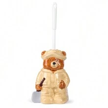 1pc Ceramic Handpainted Toilet Brush Holder With 1pc Toilet Brush, 3D Hand-Carved Sculpture Of Cute Bear Couple, Bathroom Decoration - Multicolor - View 8