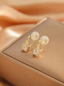1 Pair Stylish Square Zirconia Copper Earrings For Women, Magnetic Clip On No Piercing Shiny Elegant Earrings For Daily Wear &Gifts - Square Ear Clip - View 9