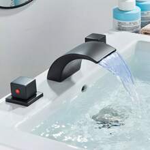 8" Widespread LED Bathroom Sink Basin Faucet 3 Holes Waterfall Vanity Mixer Taps - Matte Black - View 10