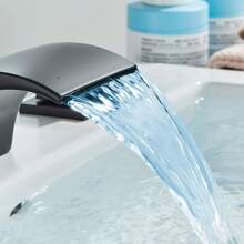 8" Widespread LED Bathroom Sink Basin Faucet 3 Holes Waterfall Vanity Mixer Taps - Matte Black - View 9