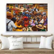 1pc Night Carnival Canvas Poster, African American Party Party Background Wall Printed Canvas Decorative Painting, Ready To Hang Home Decoration, Dance And Sing Theme Wooden Framed Poster, Wall Art Living Room, Dining Room, Bedroom Ideal Gift - Multicolor - View 3