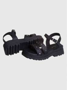 Kids' Platform Tractor Sandal With Spike Kidstep - Black - View 3