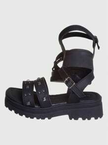 Kids' Platform Tractor Sandal With Spike Kidstep - Black - View 4
