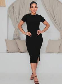 Women's Midi Dress In Ana Wrinkle Fabric - màu đen - Xem 1