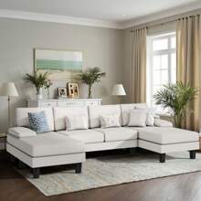 Sectional Sofa Couches For Living Room, U Shaped Modular Sectional Sofa, Convertible Sofa Bed 6 Seats Sectional Sleeper Sofa Comfy Couch With Adjustable Backrest - White - View 1