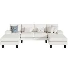 Sectional Sofa Couches For Living Room, U Shaped Modular Sectional Sofa, Convertible Sofa Bed 6 Seats Sectional Sleeper Sofa Comfy Couch With Adjustable Backrest - White - View 7
