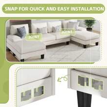 Sectional Sofa Couches For Living Room, U Shaped Modular Sectional Sofa, Convertible Sofa Bed 6 Seats Sectional Sleeper Sofa Comfy Couch With Adjustable Backrest - White - View 4