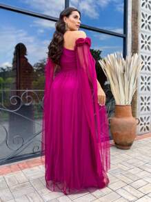 LONG PARTY DRESS FOR GODMOTHER, WEDDING, GRADUATES, BRILLIANCE, FLOWERS NEW - 玫瑰紅 - 查看 2