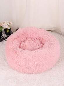 1pc Plush Round Pet Bed, Soft Warm Sleep Cushion Suitable For Cats & Small/Medium Dogs, All Seasons Puppy Keep Dog Bed Cat Bed