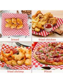 50/100 peças de papel anti-óleo xadrez vermelho para alimentos fritos, papel absorvente de óleo para batatas fritas e bandeja de lanches, papel para alimentos cozidos com cera seca, papel para cesta de alimentos de plástico, papel de cera resistente a óleo para alimentos, pão xadrez clássico, adequado para reuniões, feriados e uso ao ar livre, papel para embalagem de sanduíches - Multicolorido - Ver 3