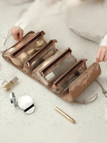 Roll Up Makeup Bag, 4-In-1 Foldable Toiletry Bag For Travel, Removable Storage Bag, Travel Cosmetic Bag, Foldable Makeup Organizer, Portable Versatile Toiletry Wash Bag - Green - View 1