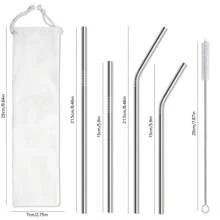 6 件/10 件/14 件不锈钢金属吸管带刷子和袋子，8.46 英寸/5.9 英寸（约 21.5 厘米/15 厘米）可重复使用，适用于果汁、水、冰沙、洗碗机，适合圣诞礼物 - 銀色 - 查看 2