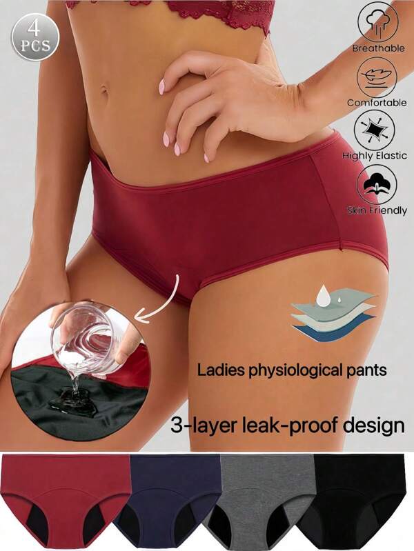 4 piezas Bragas para el período de la mujer multicolor, ropa interior menstrual a prueba de fugas, talla grande de cintura baja