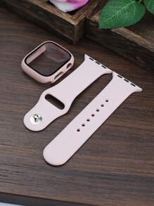 Compatible With Apple Watch Band And Case Combination Set Men'S And Women'S Fashion Sports Soft Comfort Rivet Buckle Silicone Strap + Anti-Drop, Scratch-Proof And Anti-Collision Hard Pc Case Tempered Glass Film Integrated Watch Case Compatible With Apple Watch 40/41/42/44/45/46/49mm Band And Cases Compatible With Apple Watch Series Ultra/11/10/9/8/7/6/5/4/Se Strap And Case Simple Waterproof And Sweat-Proof Convenient Replacement Strap Case