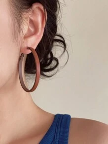 1 Pair Retro Leather Round Hoop Earrings For Women, Minimalistic Fashion Dangle Earrings For Party, Casual And Holiday Wear, Black
