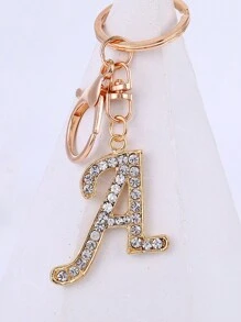 1 st., vergulde en met strass versierde eerste letter sleutelhanger, schattige strass sleutelhanger, geschikt voor dagelijks gebruik, geschikt voor zowel mannen als vrouwen, ringtas, sleutelhanger, rugzakhanger, cadeaus voor vrouwen en meisjes, portemonnee en handtas accessoires, eerste letter A-Z