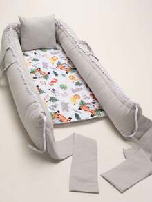 Adjustable Crib Reducer Nest With Strap, Zipper And Pillow For Baby - Xám - Xem 3
