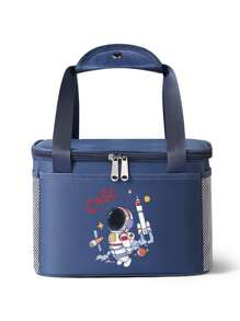返校最喜爱的宇航员卡通印花午餐袋 - 双层隔热可重复使用的午餐袋，隔热效果极佳 - 非常适合工作、野餐、学校和旅行，让您的食物保持新鲜美味