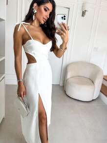 Strappy Midi Dress With Tie And Slit Summer 2025 - White - View 1