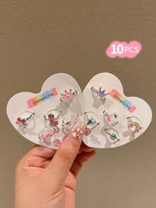 25pcs/Pack Girls' Colorful Cartoon Adjustable Rings - Multicolor - View 12