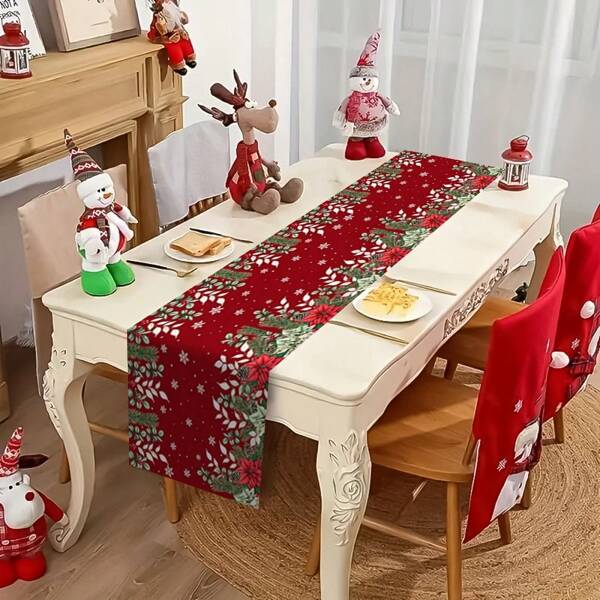 1 szt. Dekoracyjny bieżnik na stół z motywem świątecznym - lniany wiejski styl do dekoracji stołu w kuchni i jadalni, idealny na spotkania świąteczne i uroczystości świąteczne