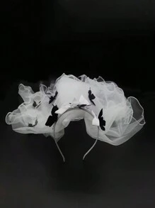 1pc Women Black Butterfly Headband 4-Layer Ruffled Long Style Party/Festival/Daily Headpiece Halloween