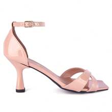 Women's Open Sandal Party Comfort Thin Heel Medium 8cm Braided Strap Square Toe - Màu be - Xem 3