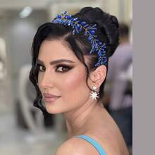 1 Băng đô xoắn thủ công mềm mại đính đá màu đỏ/xanh lá/xanh dương dành cho nữ, thích hợp cho đám cưới, tiệc tùng, biểu diễn trên sân khấu và phụ kiện chụp ảnh - Nhiều màu - Xem 5