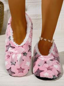 RALSWNAY Women's Flat Slip-On House Slippers New Fashion Non-Slip Soft Comfortable Lightweight Plush Lined Slippers With Star Design