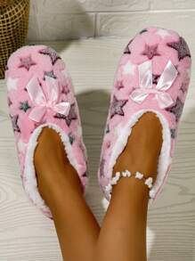 RALSWNAY Women's Flat Slip-On House Slippers New Fashion Non-Slip Soft Comfortable Lightweight Plush Lined Slippers With Star Design