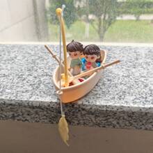 New Mini Realistic Floating Boat Oar Small Fishing Boat, Swimming Ring Fishing Boat Figurine Model, Miniature Aquarium Decoration Accessory, Gardening Scene Decoration, Fish Tank Landscape Fishing Boat Yacht Wheel Model, Resin DIY Ornament - Multicolor - View 16