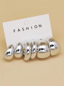 6pcs/Set Fashionable Metallic-Like Ccb Smooth Gold-Plated C-Shaped Chunky  Hoop Earrings Set For Women's Girls Daily Casual Wear - Hoop Earrings - View 6