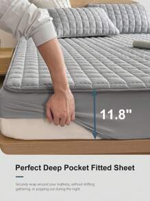 1件装防水绗缝床笠，床上用品，床单，床罩，柔软透气床垫罩，床垫保护罩，亲肤，弧形网格设计床单，防尘防滑，完美节日礼物，适用于单人/双人/标准双人/特大/大号床，可机洗 - 灰色 - 查看 4