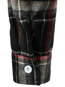 男士格纹法兰绒纽扣休闲商务长袖衬衫，适合秋季 - 黑色 - 查看 5