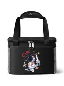 返校最喜爱的宇航员卡通印花午餐袋 - 双层隔热可重复使用的午餐袋，隔热效果极佳 - 非常适合工作、野餐、学校和旅行，让您的食物保持新鲜美味