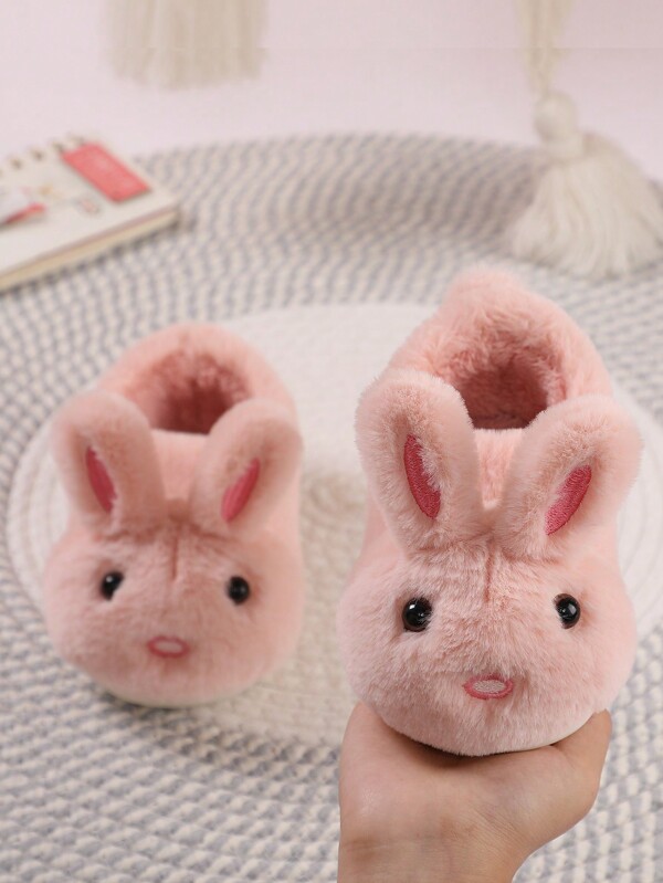 1 par de zapatillas de conejito de dibujos animados para niñas, zapatos lindos para interiores del hogar para niños, apropiados para otoño/invierno
