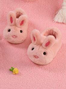 1 par de zapatillas de conejito de dibujos animados para niñas, zapatos lindos para interiores del hogar para niños, apropiados para otoño/invierno