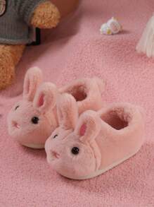 1 par de zapatillas de conejito de dibujos animados para niñas, zapatos lindos para interiores del hogar para niños, apropiados para otoño/invierno
