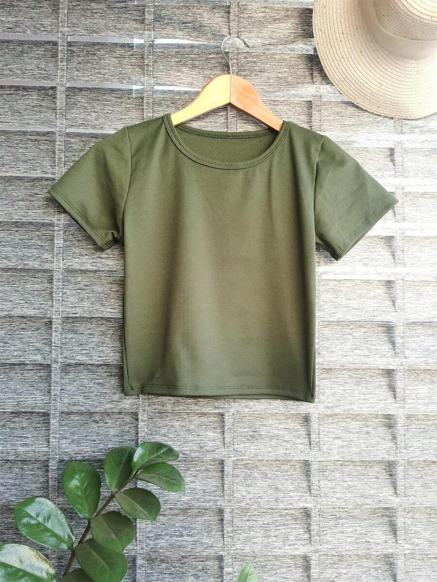 Women's Summer Casual Short Sleeve T-Shirt - xanh quân đội - Xem 1