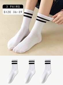 3 de blanco de rayas Calcetines de tubo medio casual deportivo de mujeres Calcetines con tiburón Pantalones Ropa de calle marea Calcetines Medias