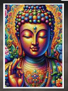 金佛 DIY 钻石画 新款 2025 钻石马赛克套件 适合成人，5D 钻石艺术套件带全圆形钻石马赛克肖像家居墙面装饰圣诞礼物 - 彩色 - 查看 4