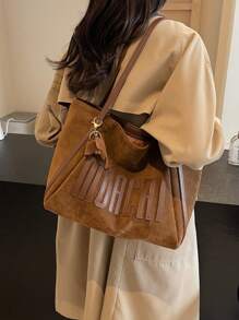 low tea 1 pieza Bolso de hombro de tela para mujeres, bolso de tote casual vintage de gran capacidad con cierre de cremallera, adecuado para viajes, compras, citas, adolescentes, estudiantes universitarias y mujeres de oficina, ideal para oficina, escuela, trabajo, negocios, transporte, exteriores, viajes (se vende con Charm accesorio), nuevo bolso de mujer de otoño e invierno, mejor bolso de otoño, bolso inspirado en lo retro para mujeres