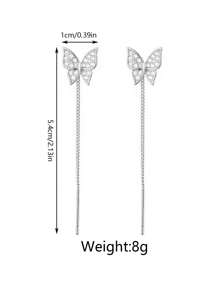 一对银色蝴蝶流苏耳环，镶嵌水钻，优雅别致的法式新娘耳环，适合婚礼、约会、派对、节日等各种场合佩戴。情人节配饰。