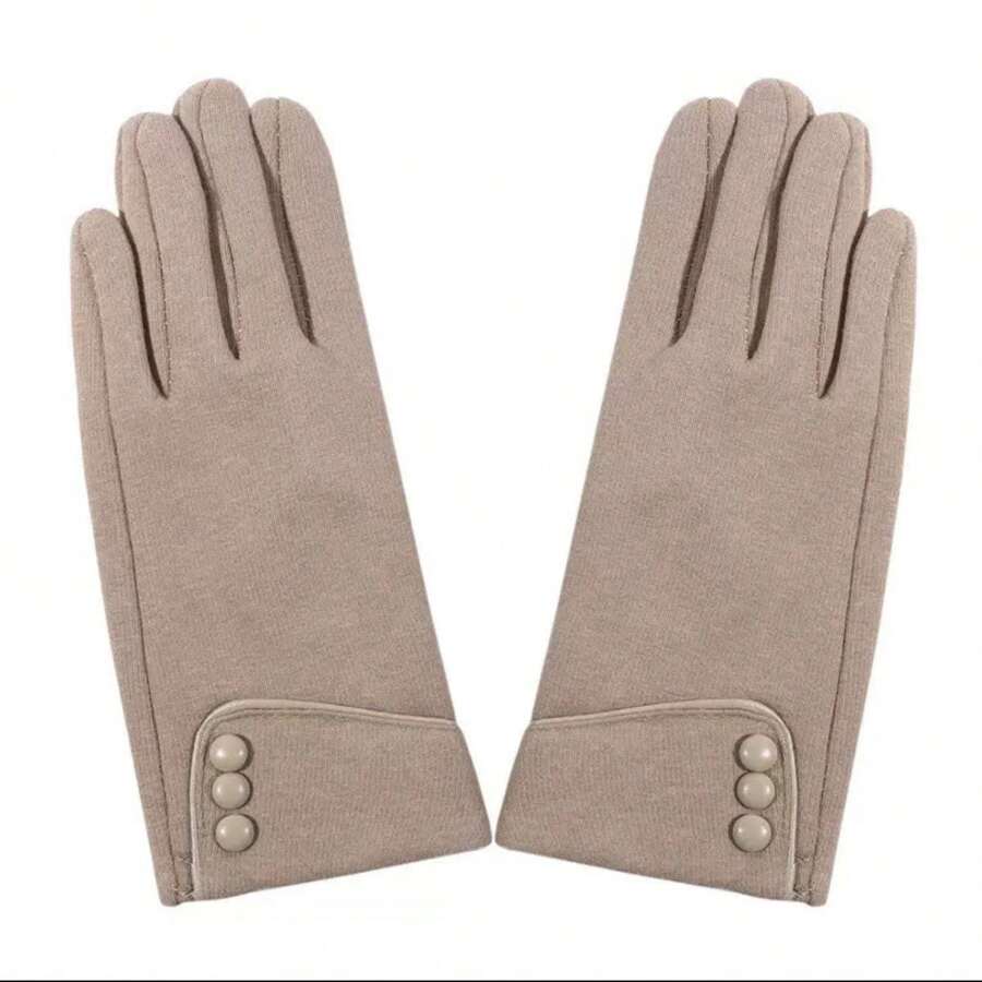 1pair Gloves Touch Screen Button Decoration - 米色 - 查看 1
