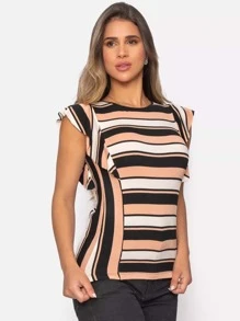 Loading Data Avantpro... Women's Striped Blouse Short Sleeve Casual Elegant Premium - 乾枯玫瑰色 - 查看 1