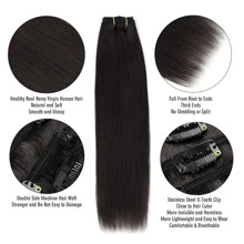 Clip In Hair Extensions Real Human Hair 12-32 Inch Black Clip Ins For Women Remy Clip On Hair Extensions Human Hair 8 Pieces With 18 Clips 120g - Natural Black - Xem 5
