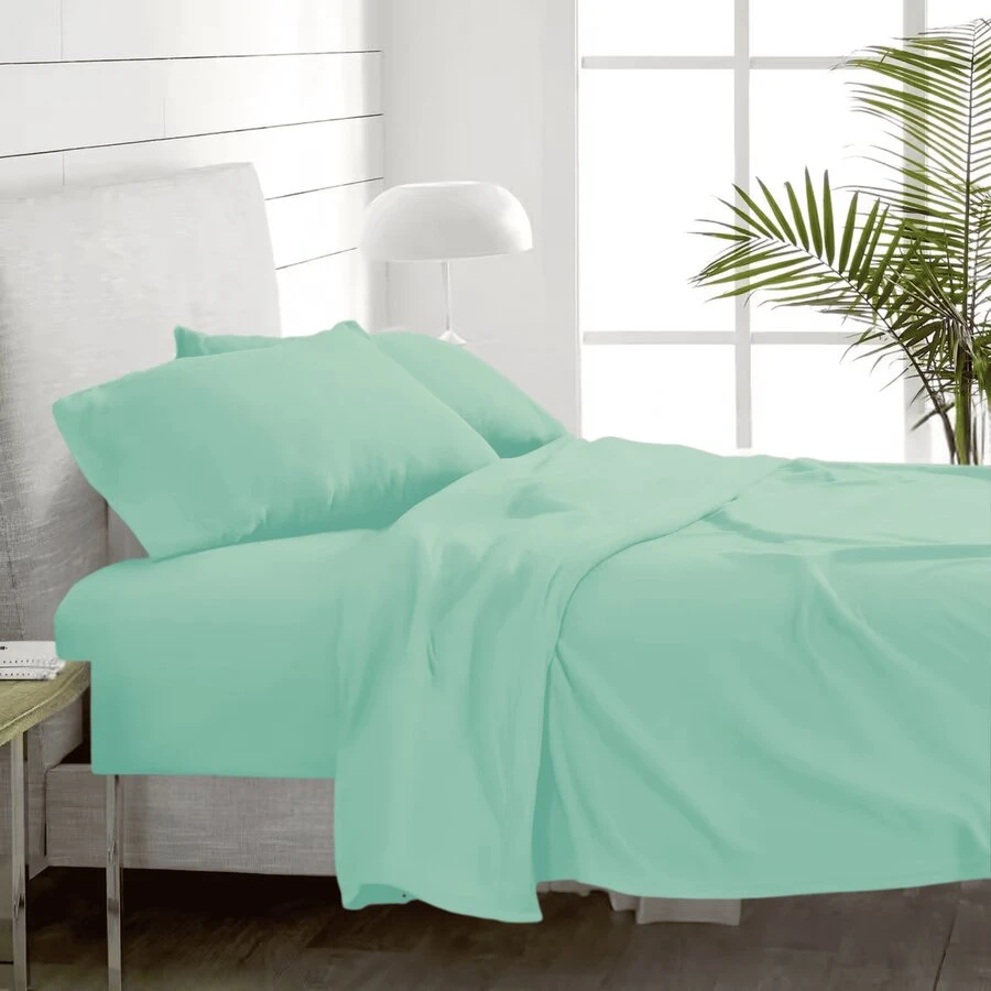Juego De Sábanas Queen Térmicas Tela Polar Color Liso ideal para el invierno y noches frías - Verde Agua - Ver 1