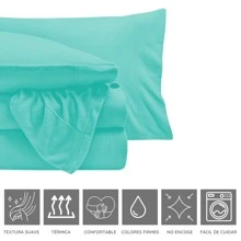 Juego De Sábanas Queen Térmicas Tela Polar Color Liso ideal para el invierno y noches frías - Verde Agua - Ver 4